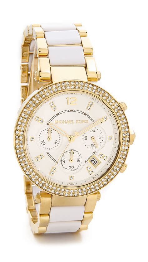 michael kors white and gold watch|michael kors gold diamond watch.